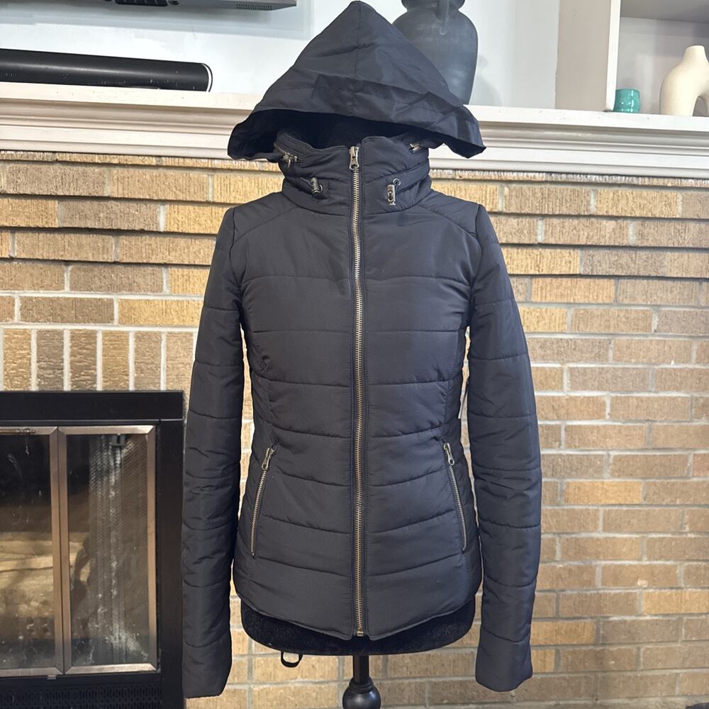 VTG Y2K dELIA*s Black Puffer Jacket Coat w/ Zippers Size XS Lightweight